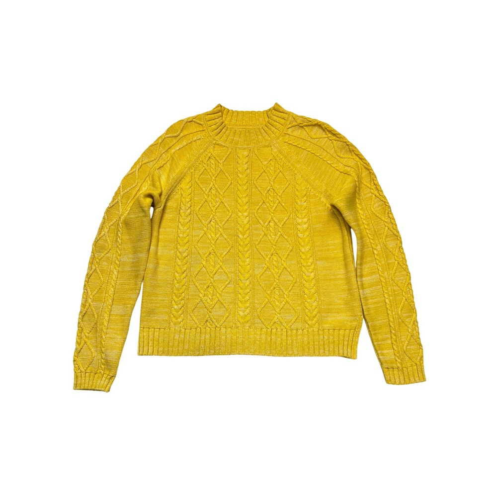 Gap Yellow Cable Knit 100% Cotton Chunky Knit Fisherman Crewneck Sweater Size XL